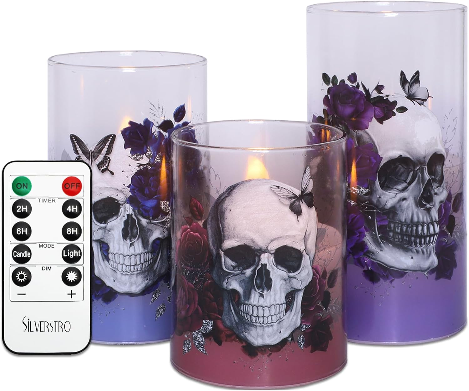 Gothic Skull Flameless Candles Set with Remote Control Timer