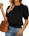 PRETTYGARDEN Womens Puff Short Sleeve Sweater Crewneck - Stylish Work