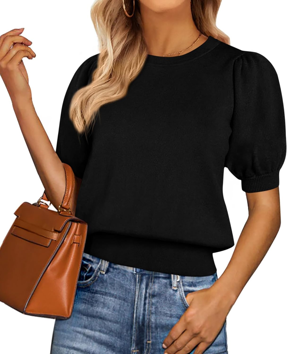 PRETTYGARDEN Womens Puff Sleeve Sweater for Spring and Summer