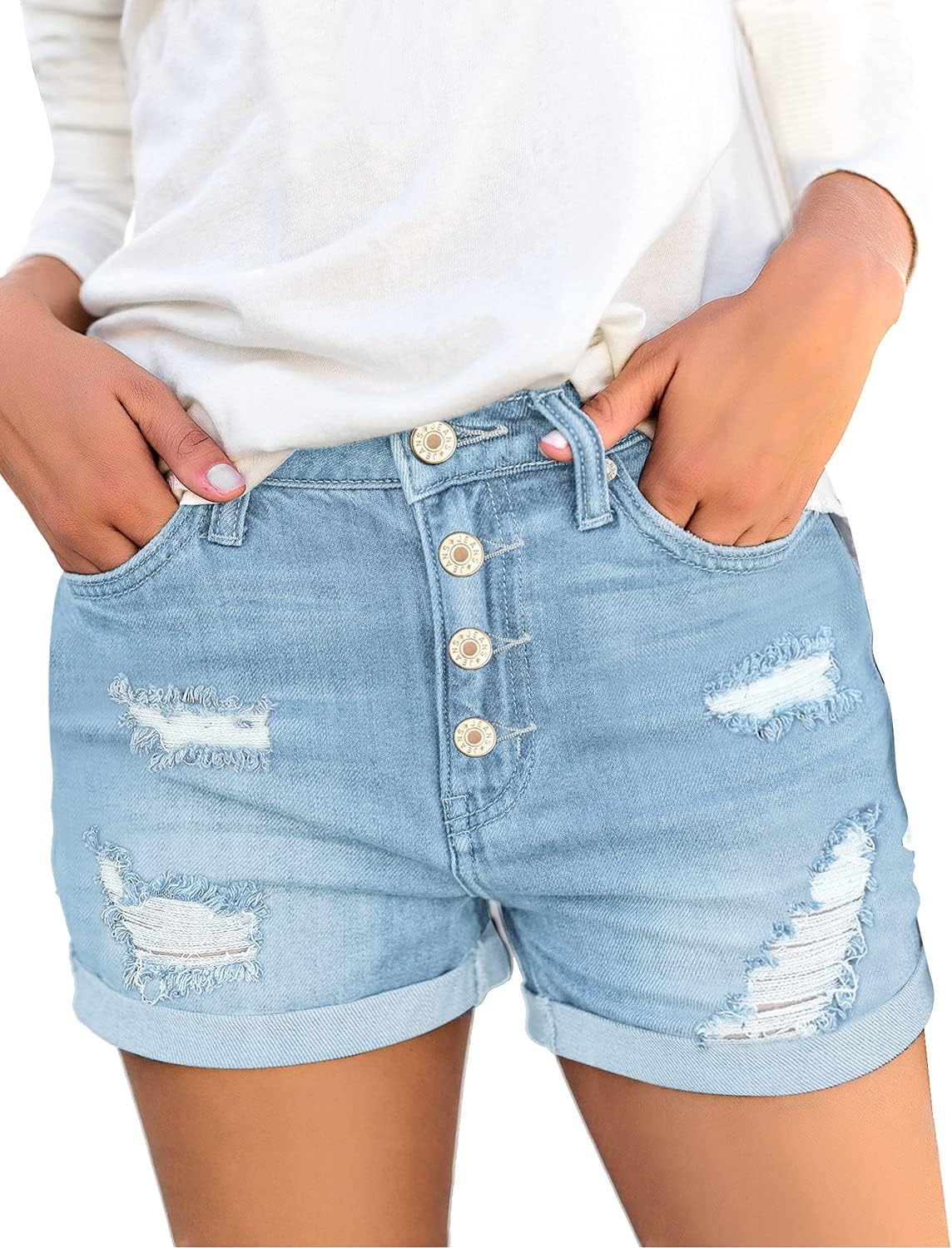 Luvamia Women's Ripped High Waisted Denim Shorts for Summer Fun