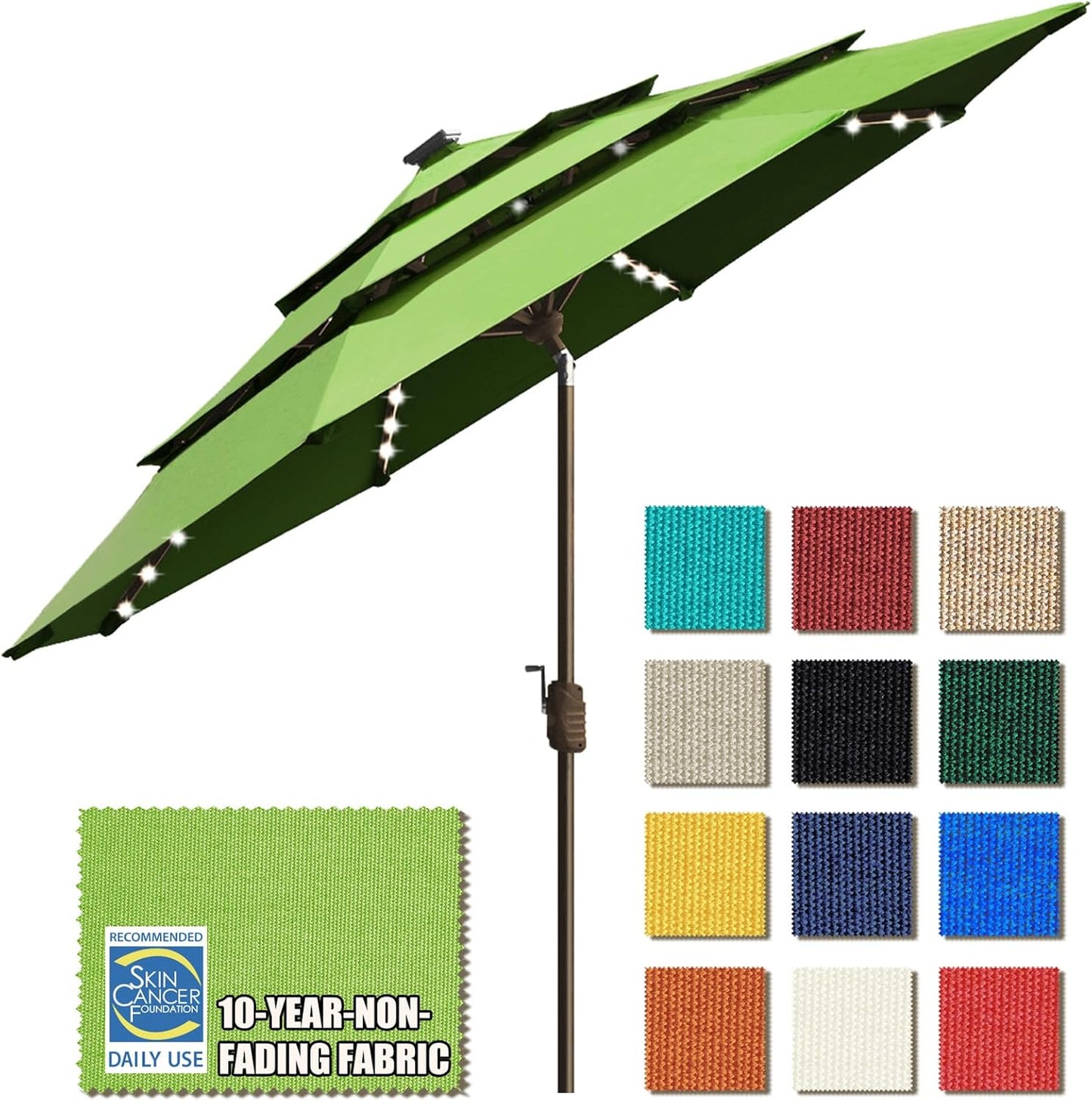 EliteShade 9ft Market Umbrella with LED Lights and Ventilation