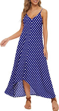 LILBETTER V-Neck Polka Dot Spaghetti Strap Boho Maxi Dress