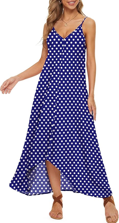 LILBETTER Women V-Neck Polka Dot Maxi Dress for Summer Style