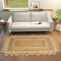 Scalloped Jute Area Rug 3x5 ft Rectangle Natural - Handwoven Soft