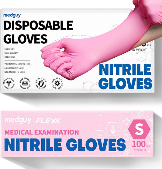 100 Pink Nitrile Gloves - Food-Safe & Medical Grade