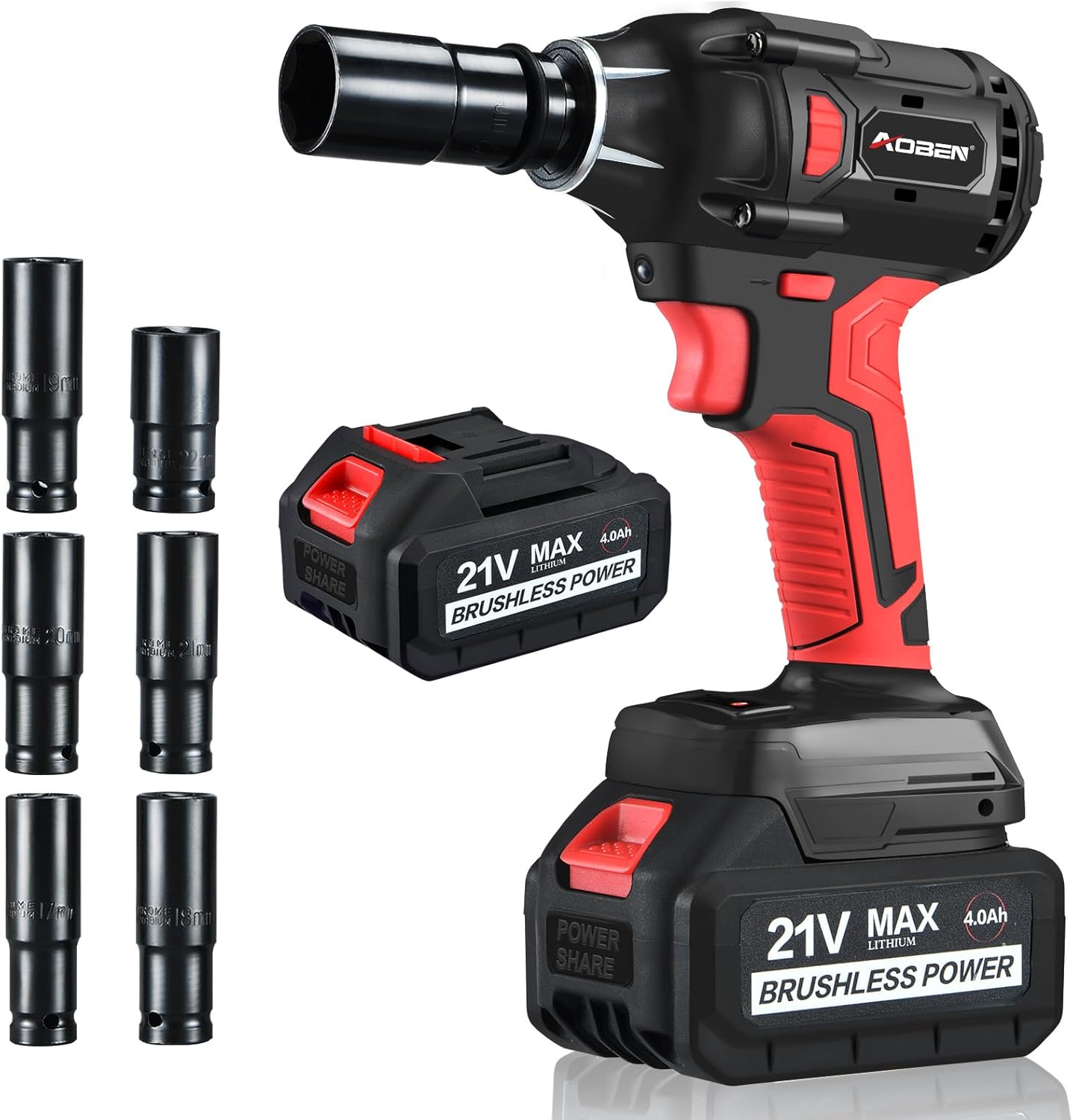 AOBEN 21V Cordless Impact Wrench with Powerful Brushless Motor