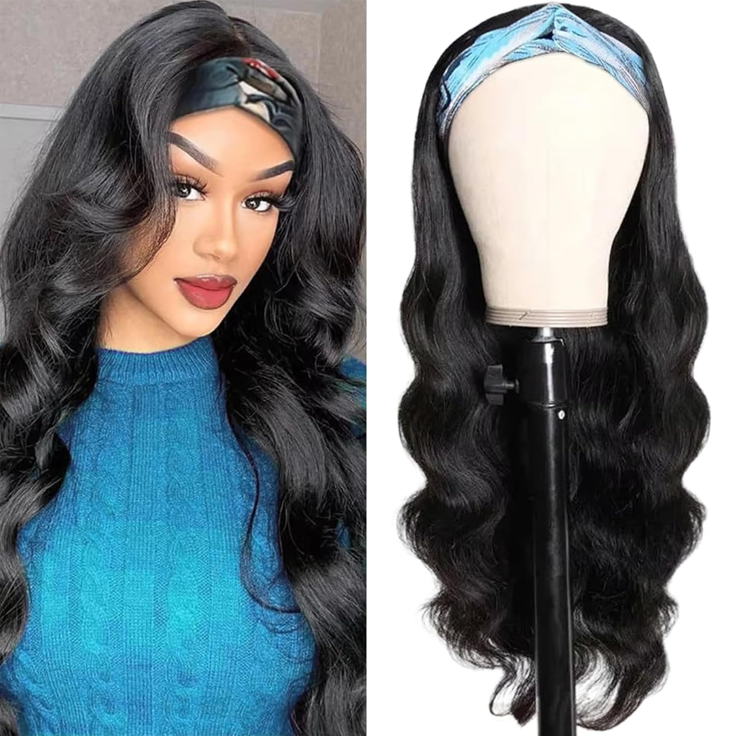 Headband Wig Human Hair Body Wave Glueless for Black Women