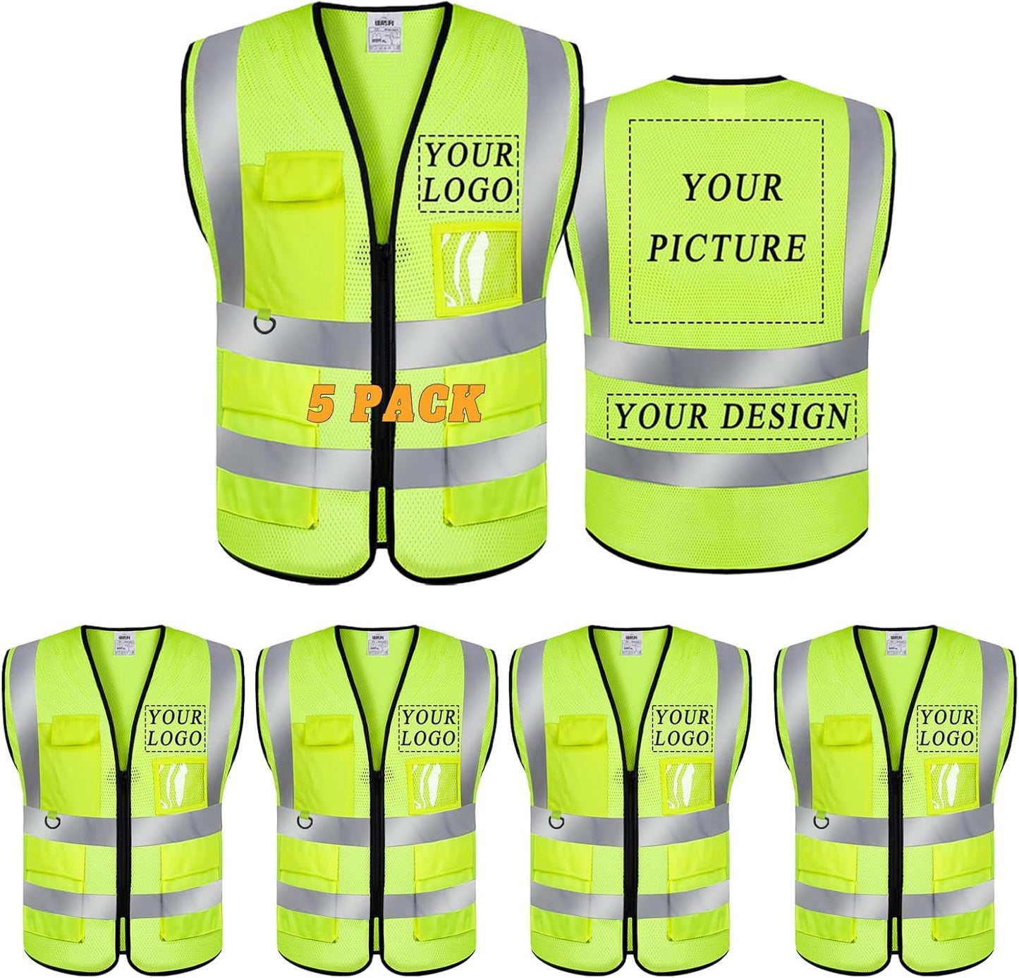 Custom Safety Vest with Logo - High Visibility Reflective Workwear