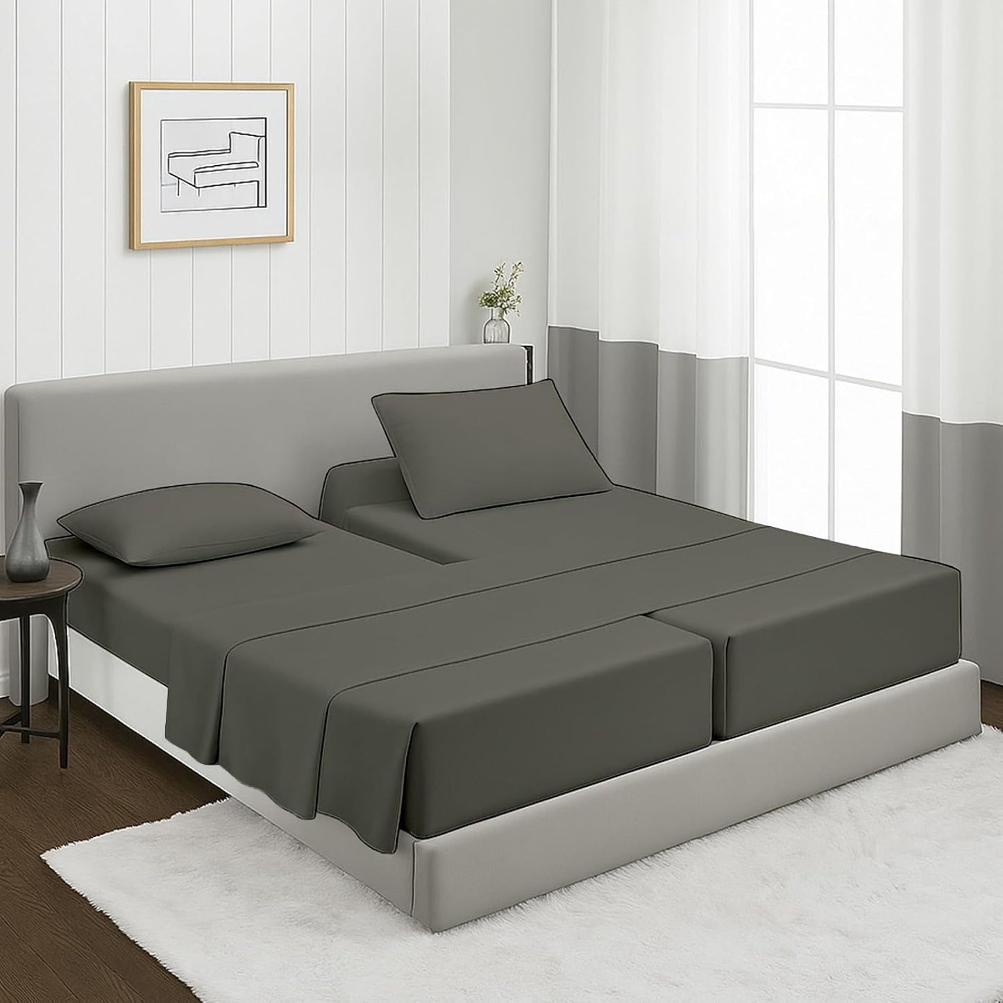 Luxurious 5 Pcs Split King Sheets Set for Adjustable Beds