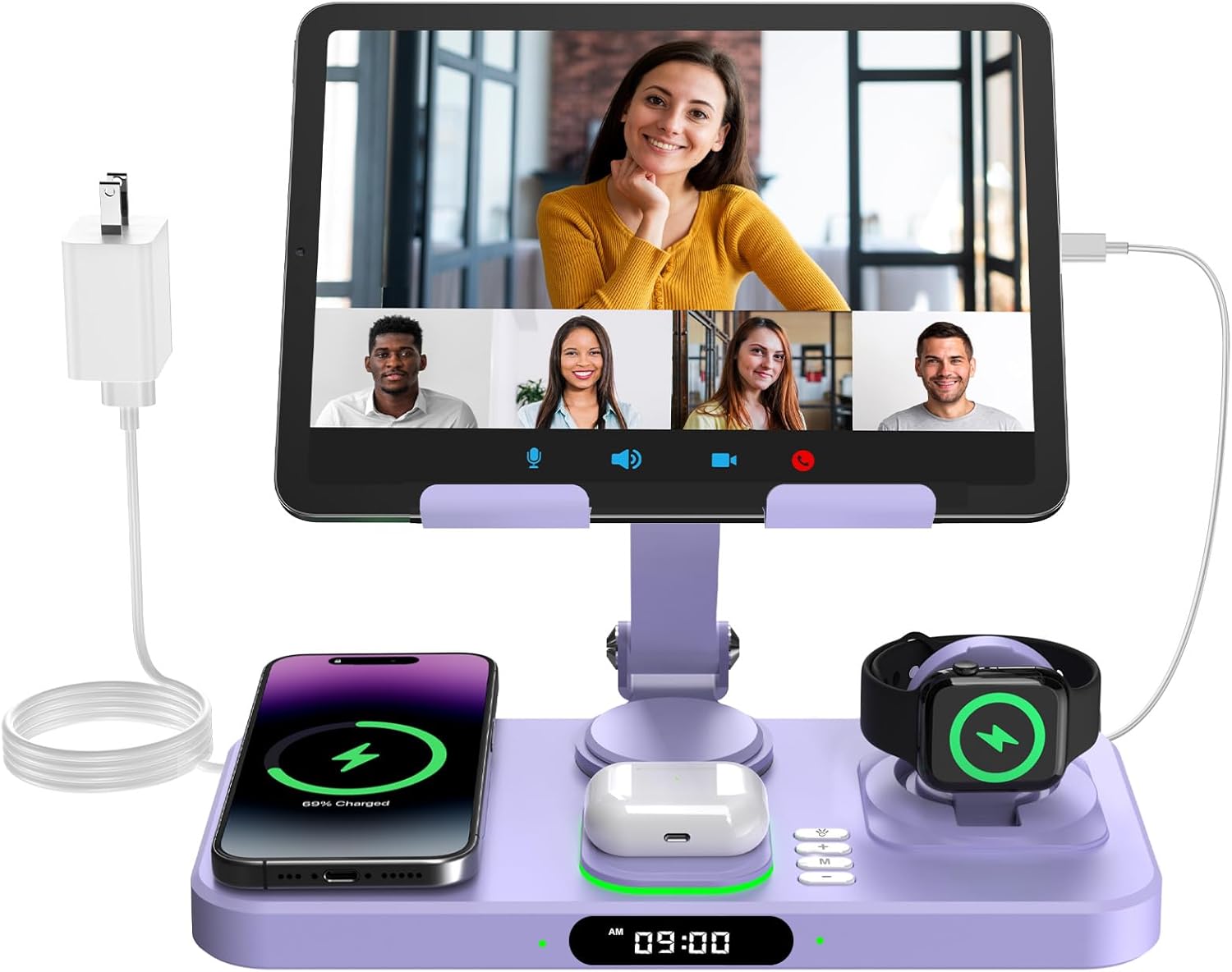 6 in 1 Wireless Charger for Apple Devices with Clock & Light