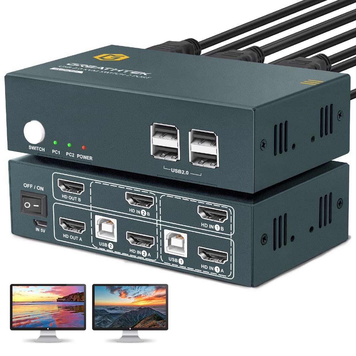 HDMI KVM Switch for 2 Monitors and 2 Computers - Dual Display