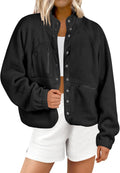 ANRABESS Womens Fuzzy Fleece Cropped Sherpa Button Down Shacket - Cozy