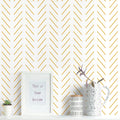 Yellow and White Herringbone Peel and Stick Wallpaper - Modern