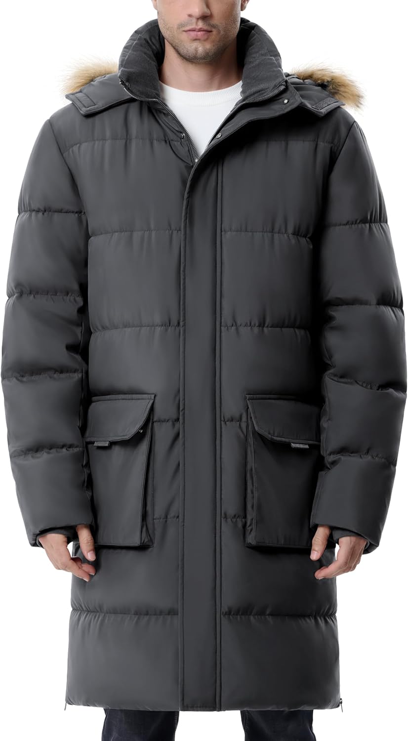 Mens Extra Long Winter Jacket Puffer Coats for Cold Weather