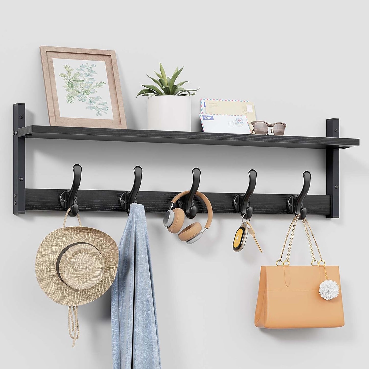 Tatub 29in Rustic Coat Rack Wall Mount with Shelf for Entryway