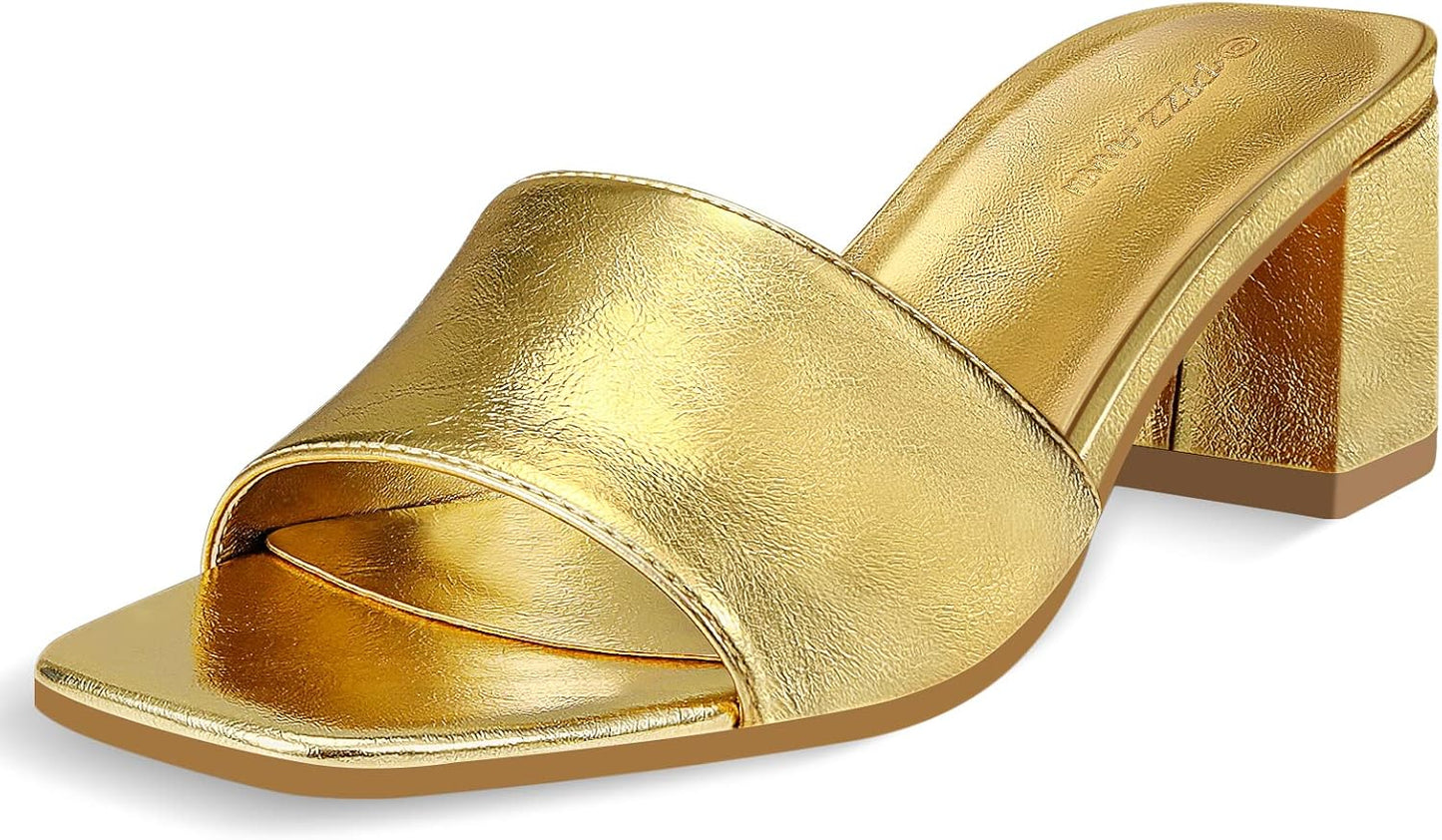 PIZZ ANNU Women's Square Open Toe Heels Sandals for Comfort