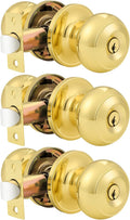 Probrico Entrance Door Knobs Keyed Alike Polished Brass Pack of 3