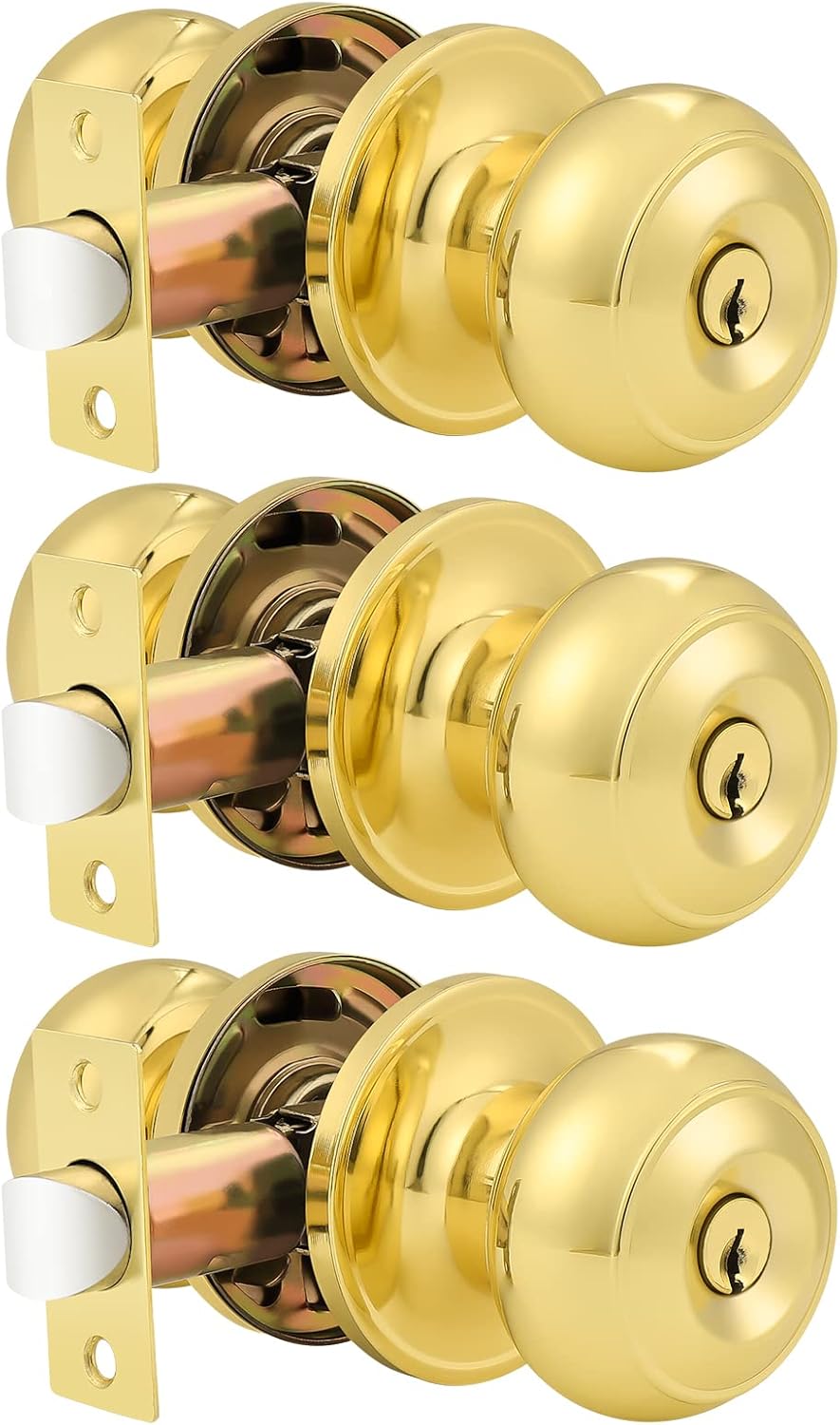Probrico Entrance Door Knobs Keyed Alike Lockset Polished Brass