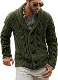 Mens Cable Knit Cardigan Sweater Shawl Collar - Soft Acrylic Blend
