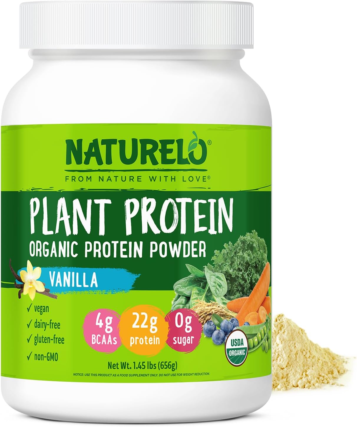 NATURELO Plant Protein Powder - Vegan Vanilla with 22g Protein
