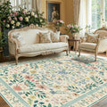 Floral Rug for Living Room Bedroom 5x7 - Washable Green Boho