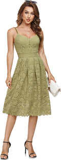 Atnlewhi Womens Spaghetti Strap V Neck Lace A Line Dress (Style KS34)