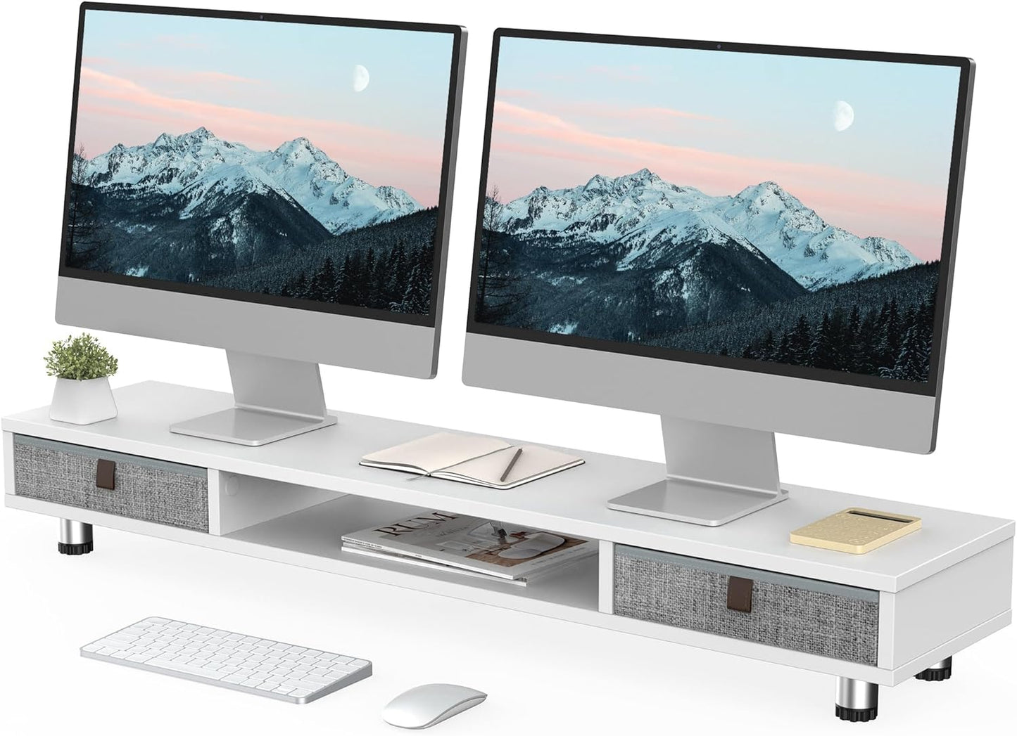 Fenge Dual Monitor Stand with 2 Drawers for Desk Organization
