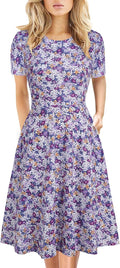 Floral Print Knee Length Dress for Women with Convenient Pockets