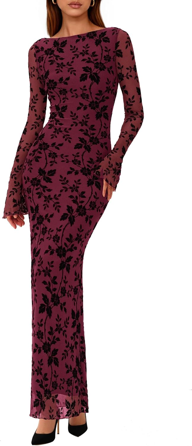 PRETTYGARDEN Women's Floral Bodycon Maxi Dress for All Occasions
