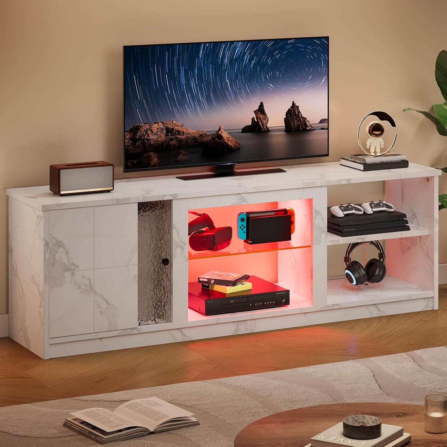 Adjustable Glass Shelves LED TV Stand - Organize Your Entertainment Setup!