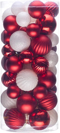 50ct Red and White Christmas Ornaments Set - Shatterproof Holiday