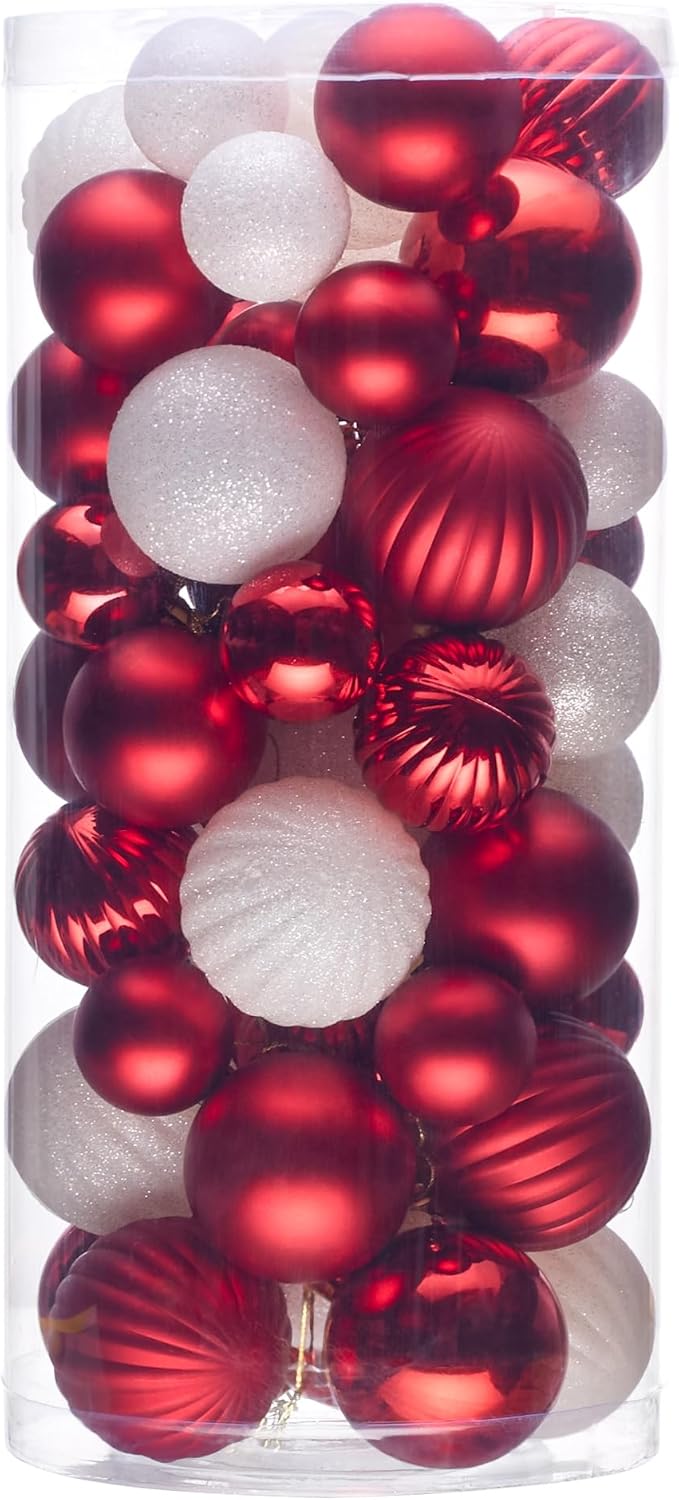 50ct Red and White Christmas Ornaments Set for Holiday Decor