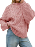 Womens Oversized Cable Knit Sweater Turtleneck - Chunky Button