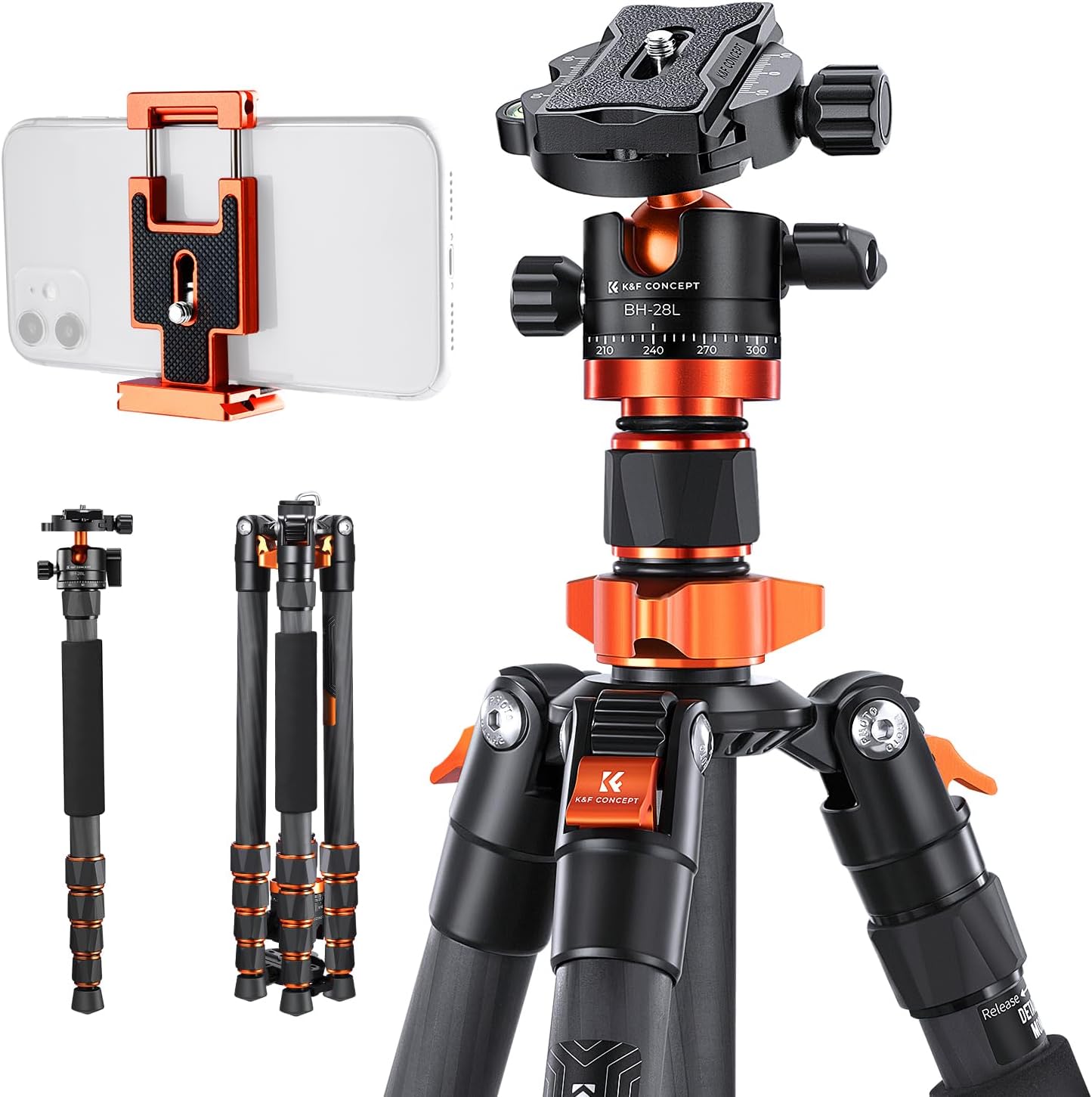 K&F Concept 68 Carbon Fiber Tripod with Detachable Monopod