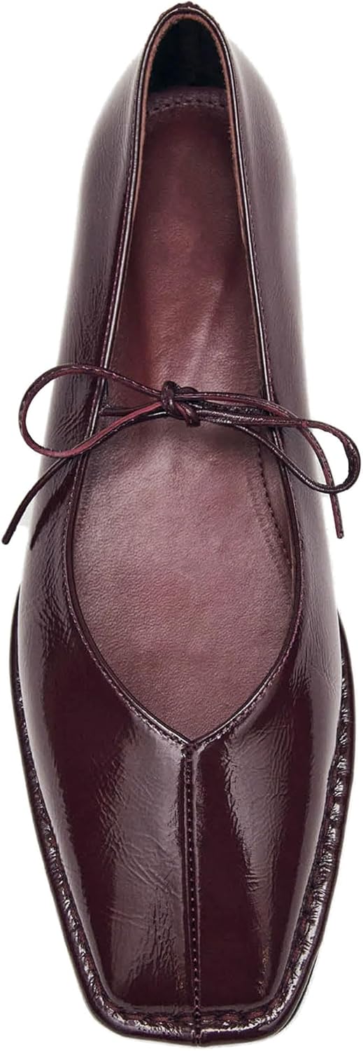 Lace Up Square Toe Ballet Flats for Women with Cute Bow Design