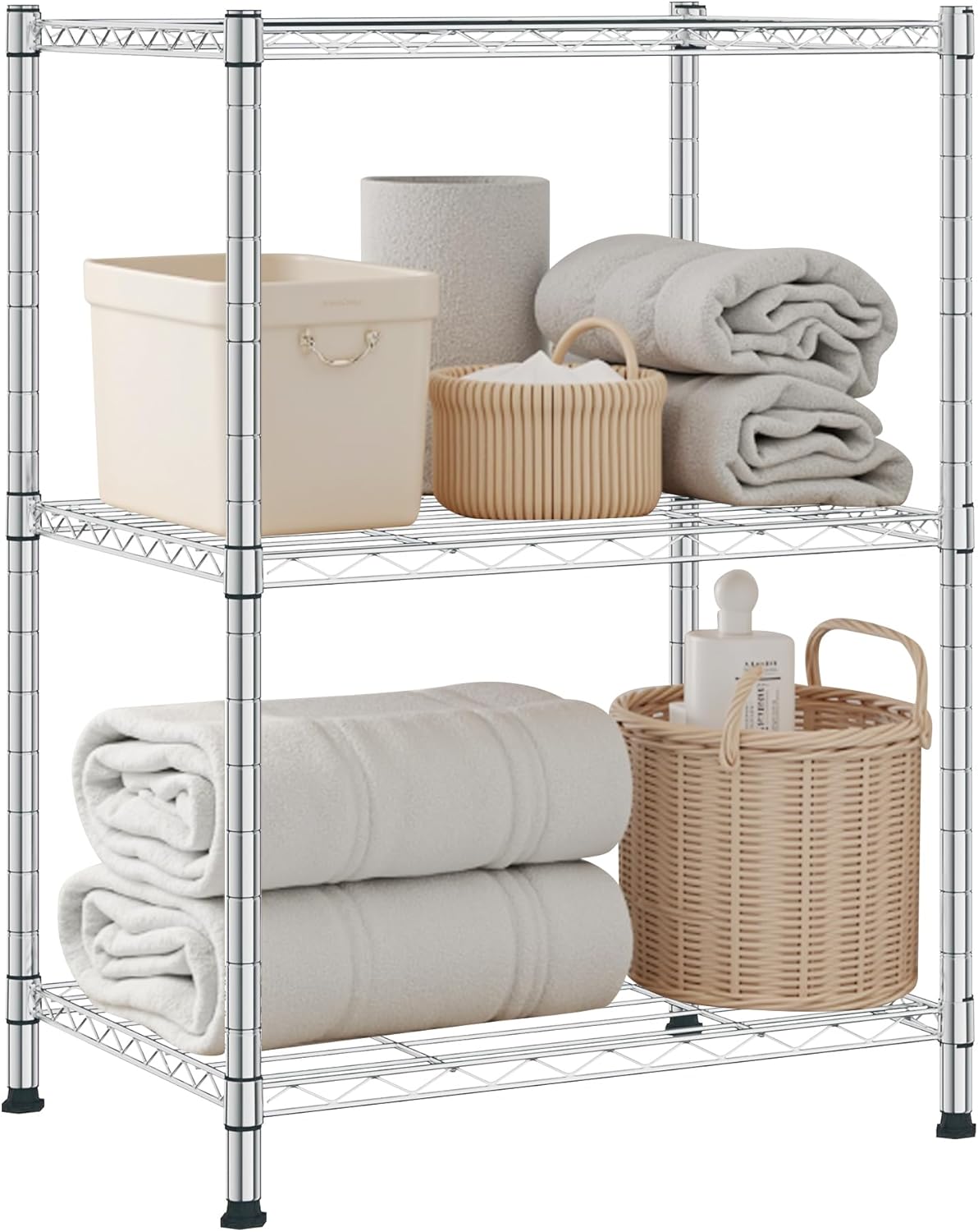 Adjustable 3-Tier Chrome Storage Rack - Organize with Ease!