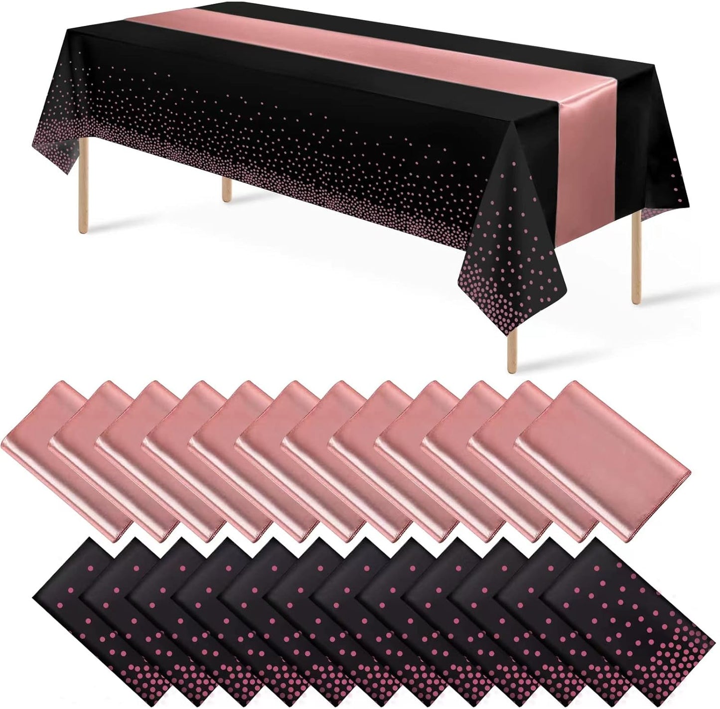 24Pack Disposable Plastic Tablecloth and Satin Table Runner Set