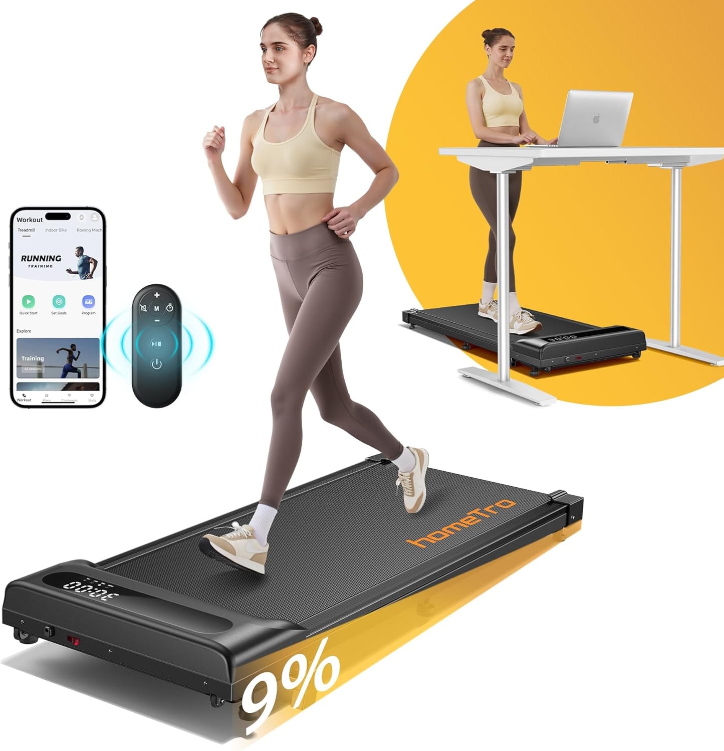 HomeTro Compact Treadmill: 3.0HP Power, 9% Incline