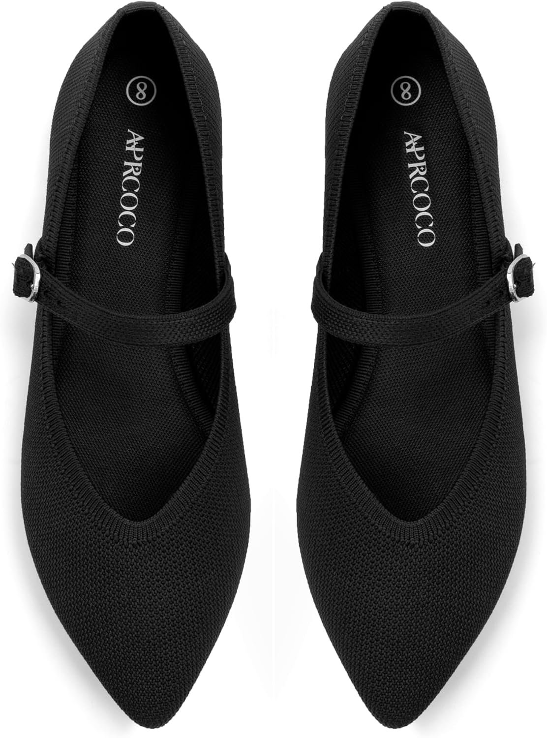 Knit Pointed Toe Ballet Flats for Women with Ankle Strap