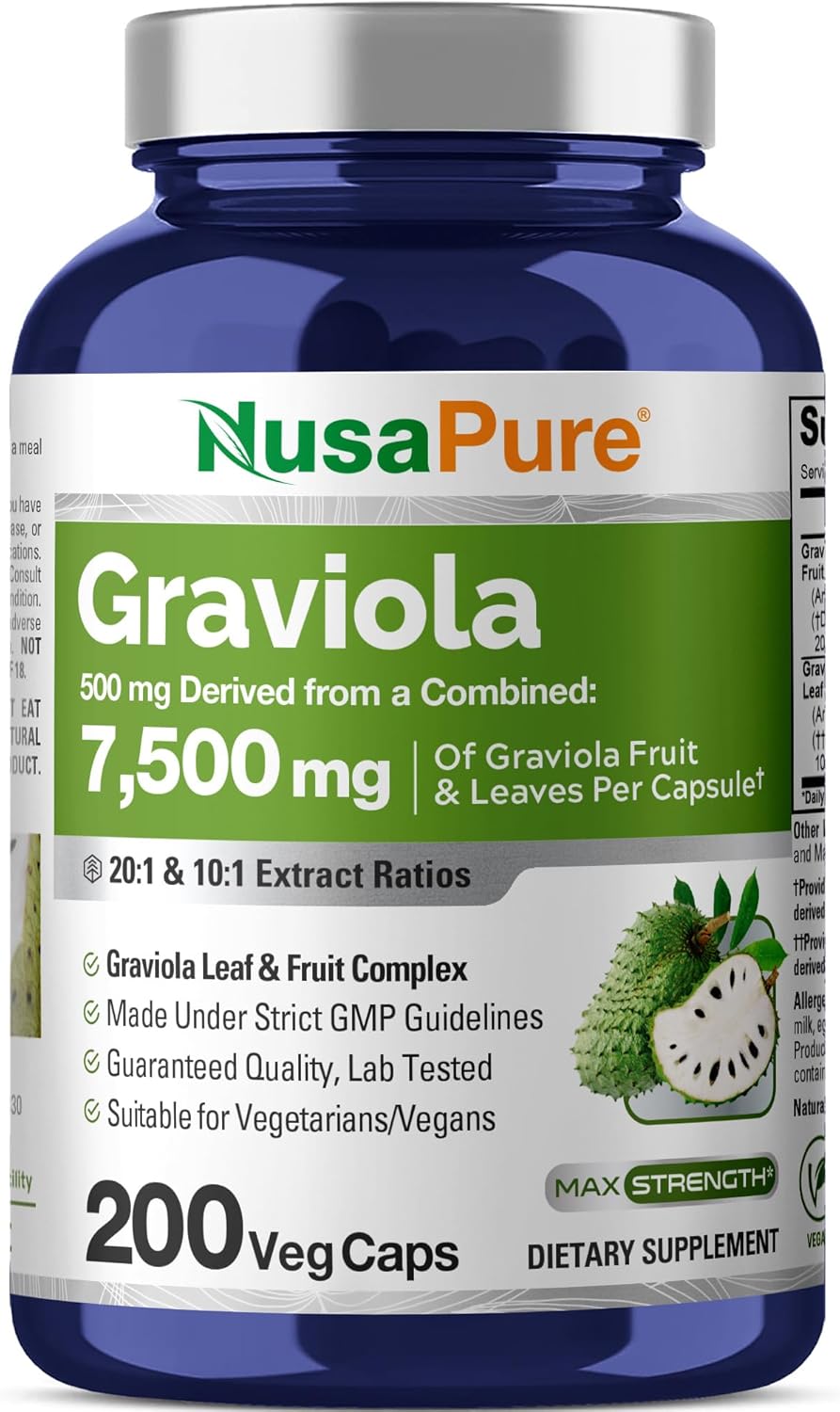 Graviola Extract 20:1 & 10:1 - 250 mg for Optimal Health