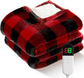Electric Heated Sherpa Buffalo Plaid Blanket with 8 Heating Levels