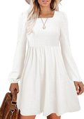 Womens Babydoll Dresses Square Neck Long Sleeve Flowy Style