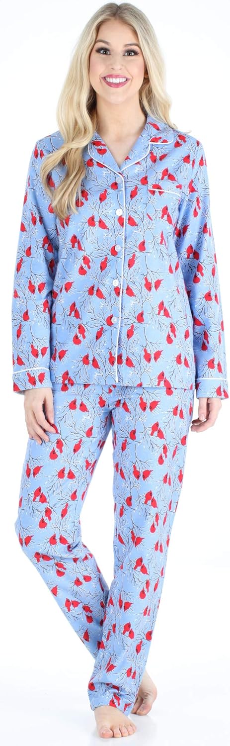 PajamaMania Women's Cotton Flannel Long Sleeve Pajama Set