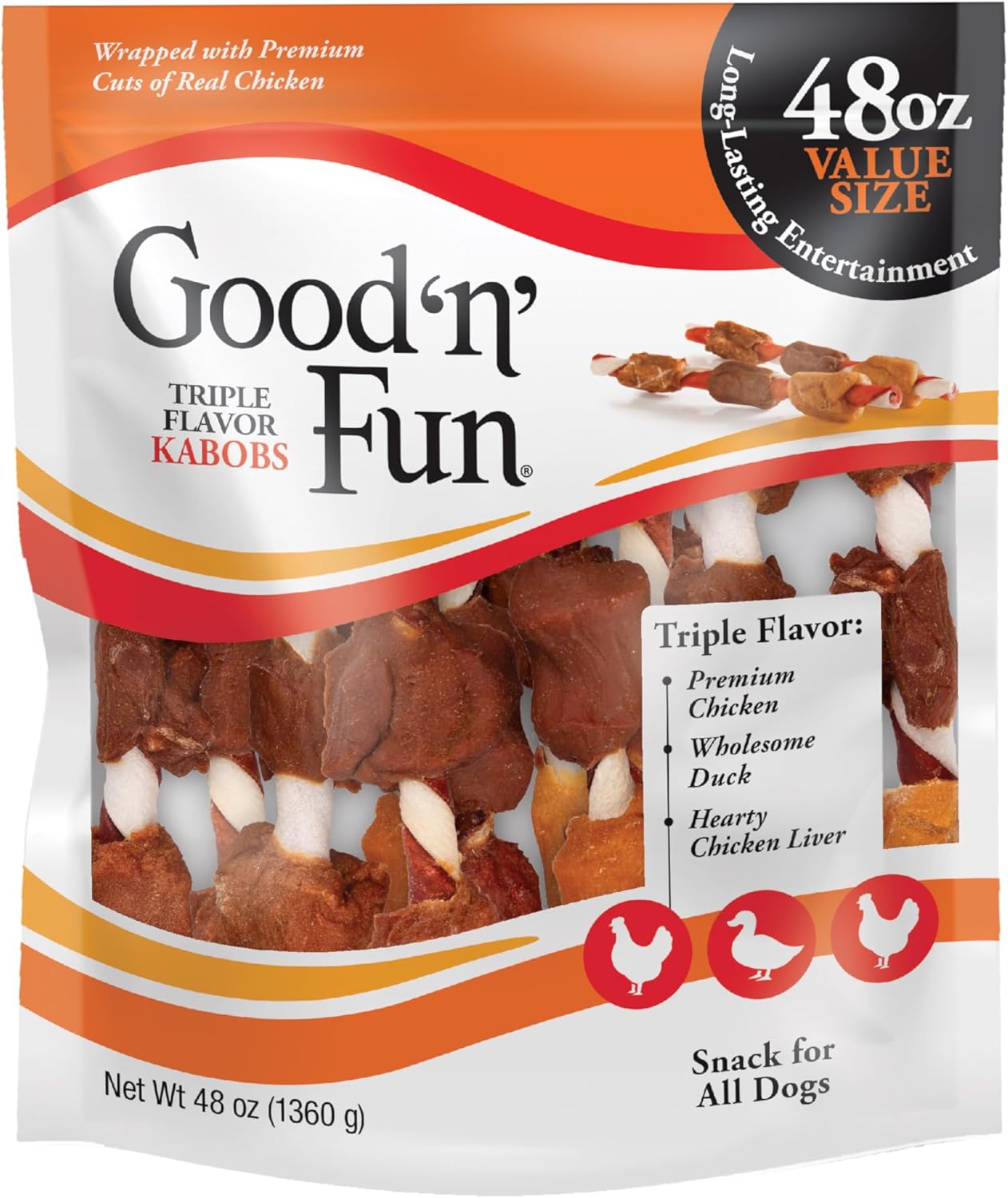 Good n Fun Triple Flavor Kabobs Chews for Dogs, 48 Ounces