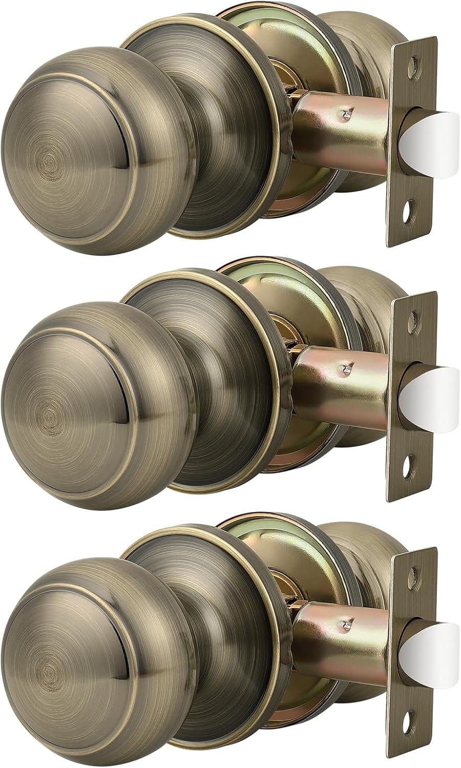 Probrico Antique Brass Door Knobs for Interior Use, 3 Pack