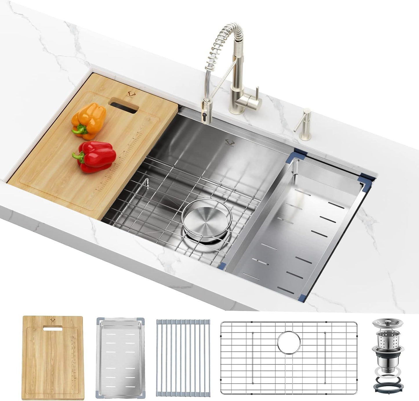 33x19 inch Workstation Undermount Sink for Modern Kitchens