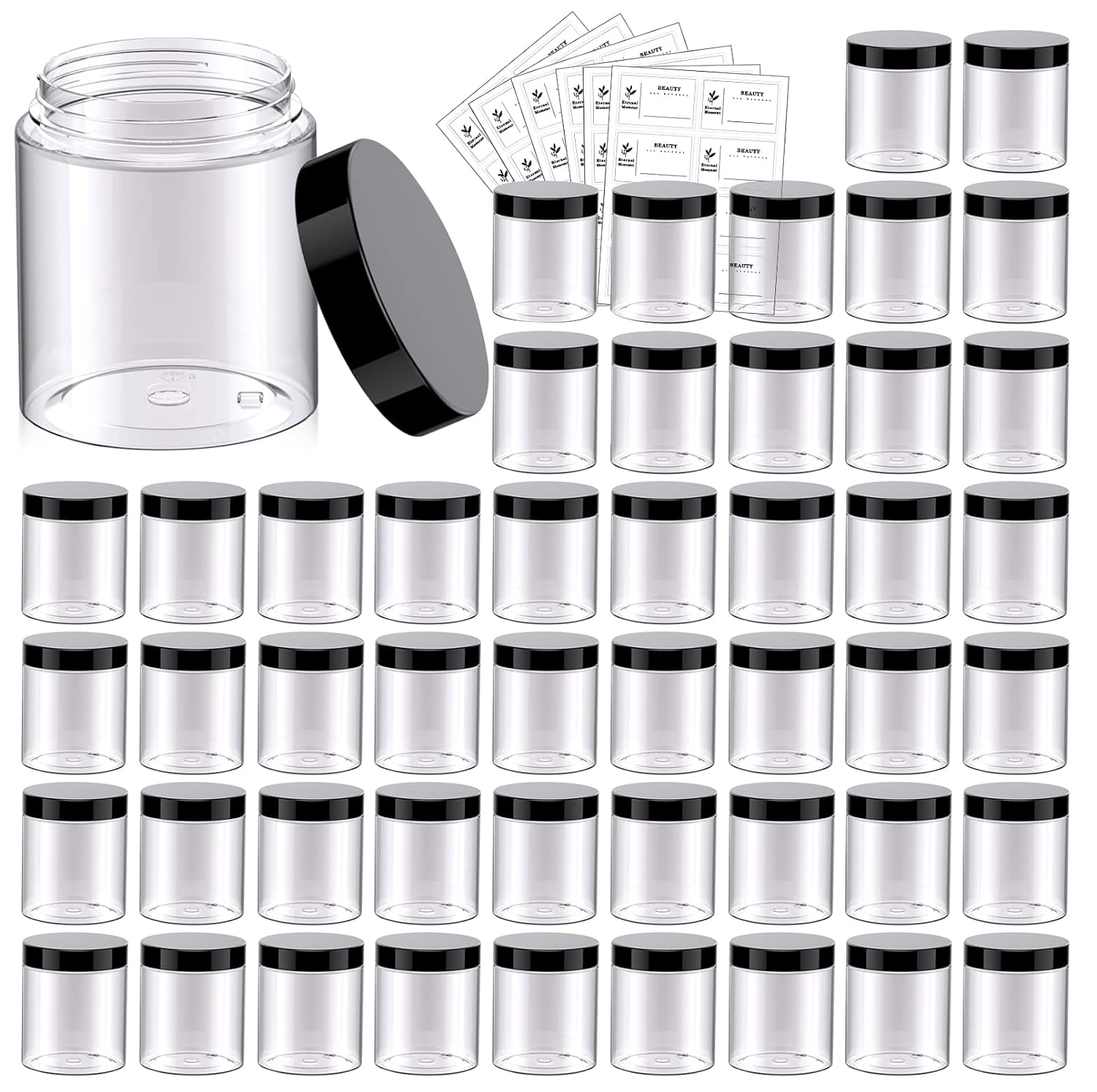 48 Pack 8 OZ Plastic Jars for Slime, Creams, and More