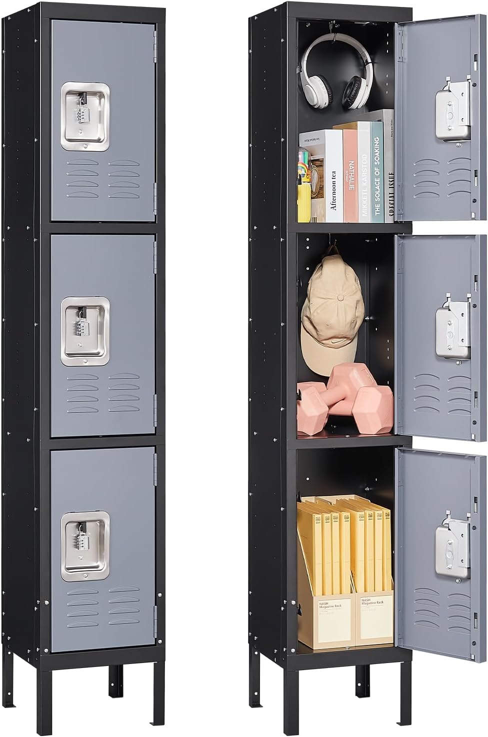 Metal Locker for School Home Office Gym - 3 Tier Storage Cabinet