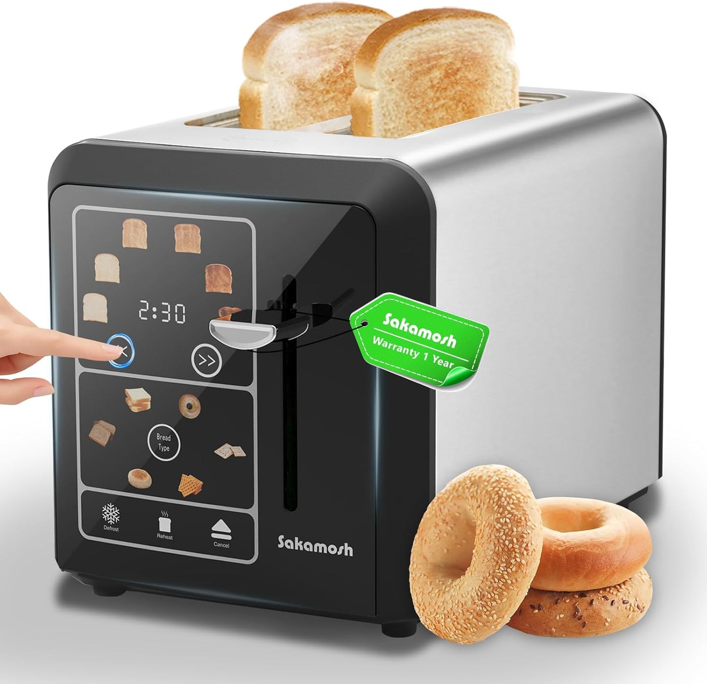 Touch Screen Toaster with 6 Browning Levels and Bagel Function