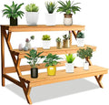 3 Tier Wood Plant Stand Indoor Outdoor - Ladder Multi Tiered Display